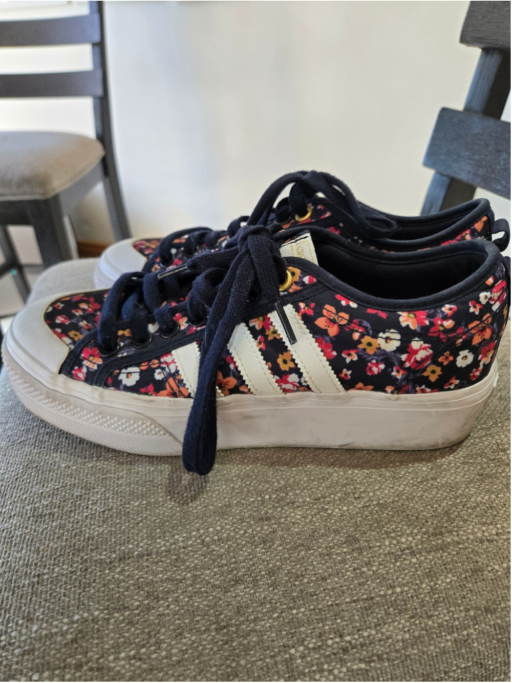 Women's Adidas Nizza Platform Floral Sneakers Black White
